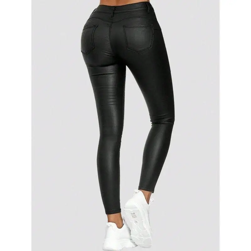 Women's Leather Slim Pants Mid-Low Waist Fishing Pants Casual Trousers Small Foot Leather Pants Cross-Border