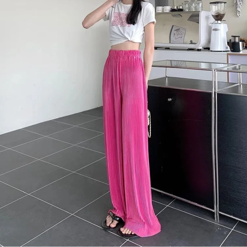 Spring Autumn Fashion High Waist Solid Color Women's Clothing Loose Temperament Trend All-match Simplicity Pleated Straight Pant