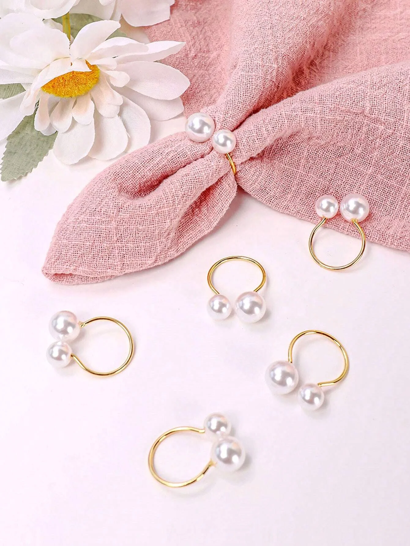 6pcs Faux Metal Pearl Napkin Rings, Suitable For Wedding Banquets, Party, Family Gathering Dinner Table Decorations