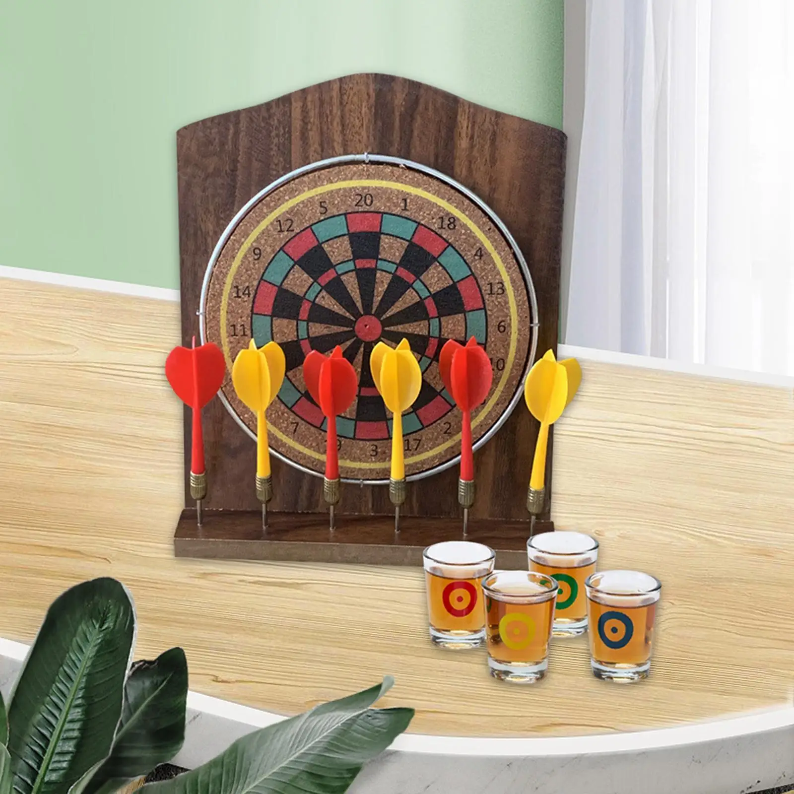 Wooden Dart Board Set 6 Darts Durable Portable Target Board Miniature Desk Top Darts for Park Indoor Beach Party Favors Garden