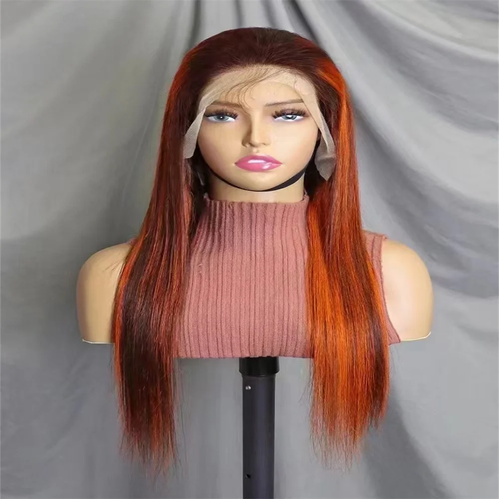 13x4 Full Frontal Lace 4/350 orange Straight Human Hair Wigs Lace Front Wigs 100% Human hair For Women 22 Inch 200% denstiy