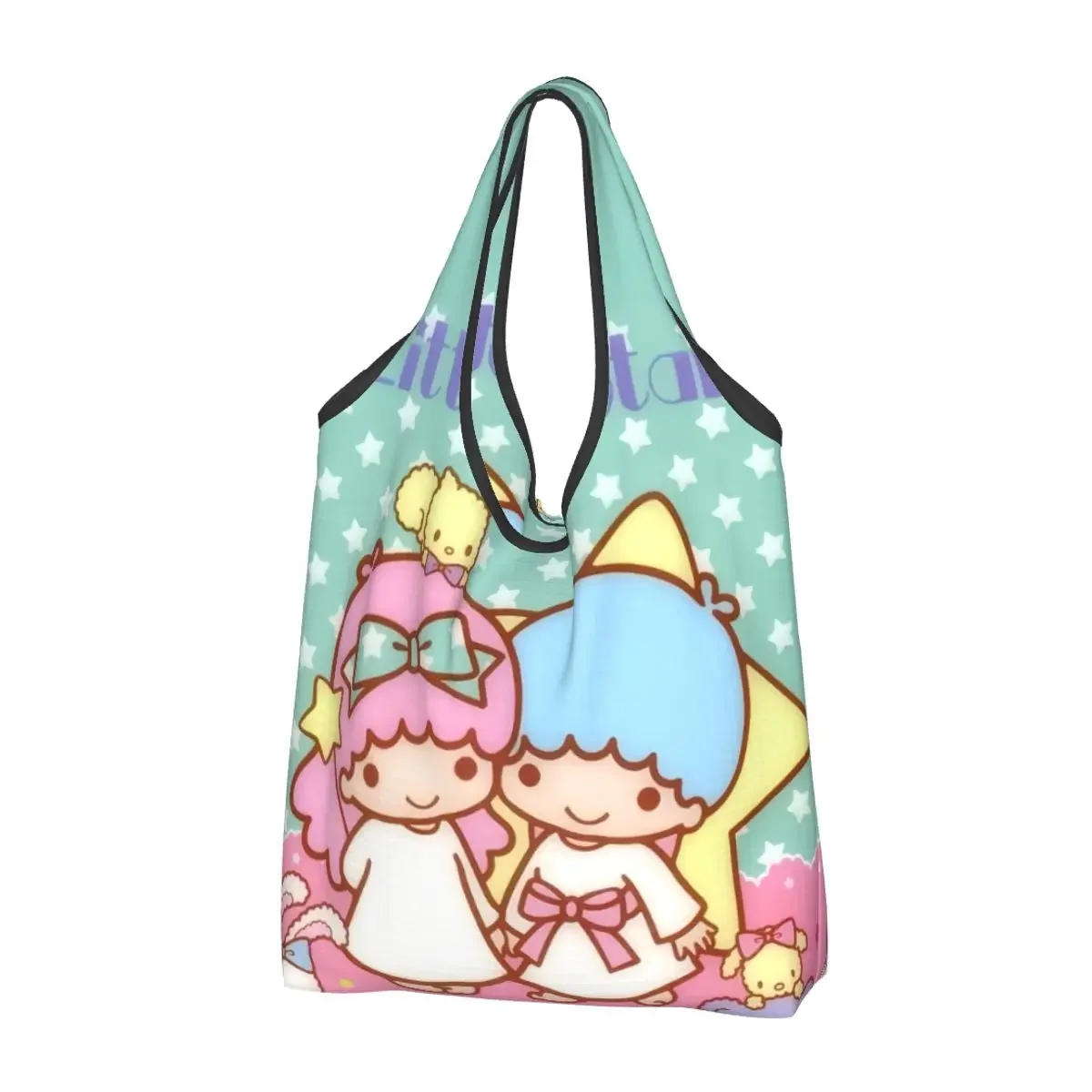 Custom Little Twin Stars Sanrio Cartoon Kiki Lala Grocery Shopping Tote Bag Women Cute Shopper Shoulder Bag Handbag