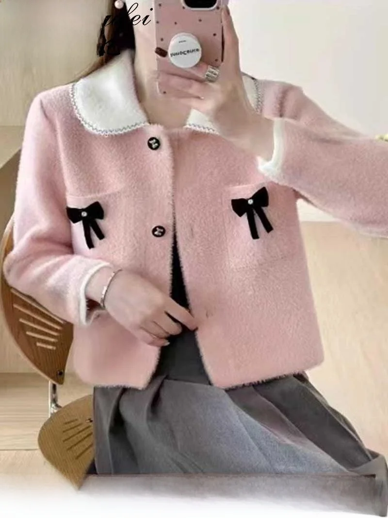 

Fashionable Short Quilted Coat Women's Autumn Winter New Style Small Size Elegant Baby Collar Ladylike Outerwear Jacket