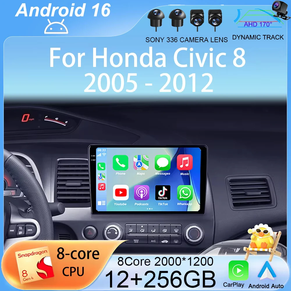 

Автомагнитола Android 16 10 дюймов с Carplay для Honda Civic 8 2005-2012, мультимедийный плеер, навигация GPS, 2 Din, 4G, аудио, DVD