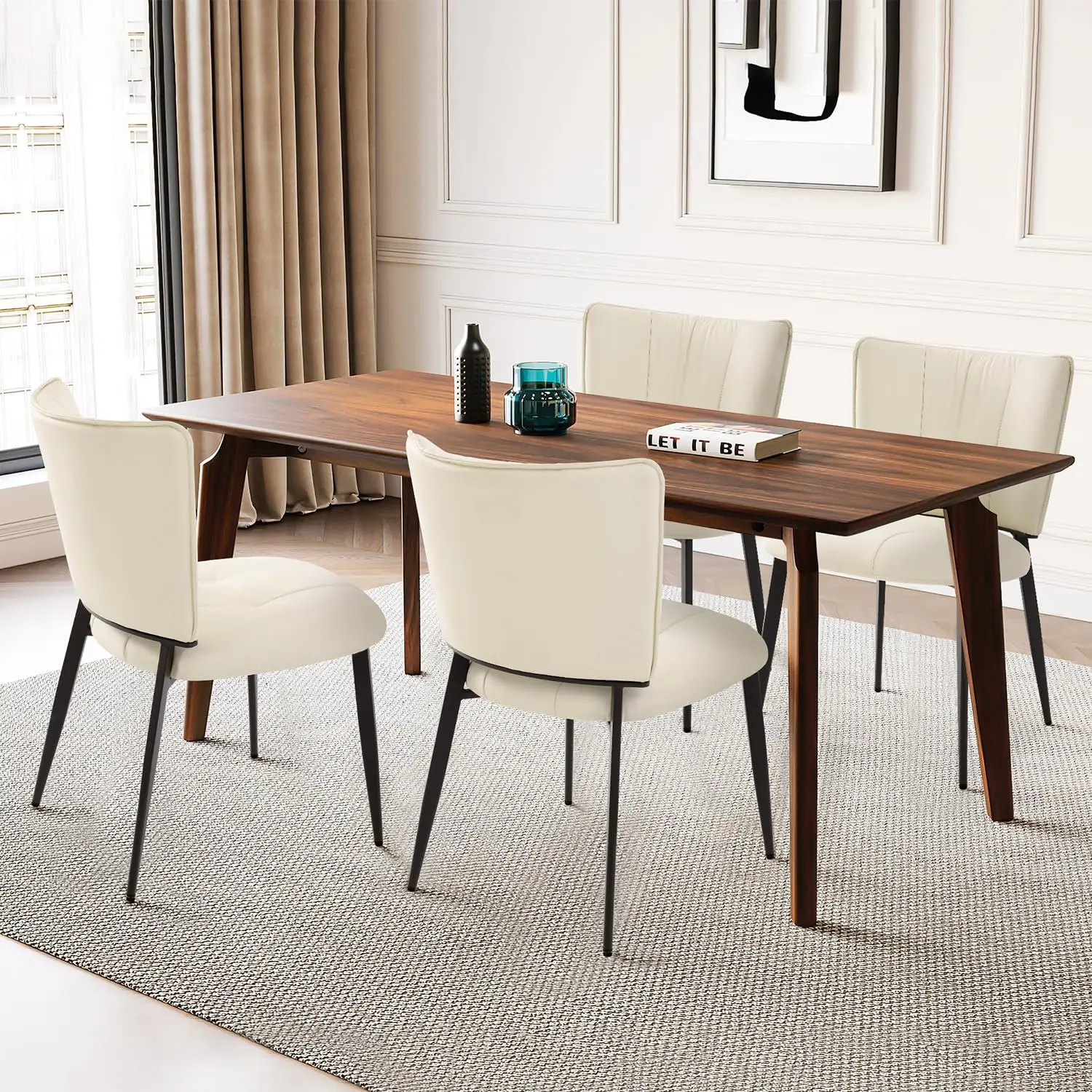 Dining Chairs Set of 4, Modern Kitchen Chairs with Upholstered Cushion Seat & Metal Legs, Easy Assembly, Faux, Customized