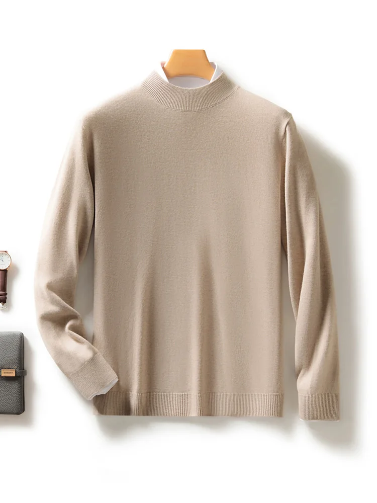 

Autumn Winter Men's Basic Mock Neck Pullover Sweater Smart Casual Long Sleeve Clothes 30% Merino Wool Knitwear Soft Warm Jumper