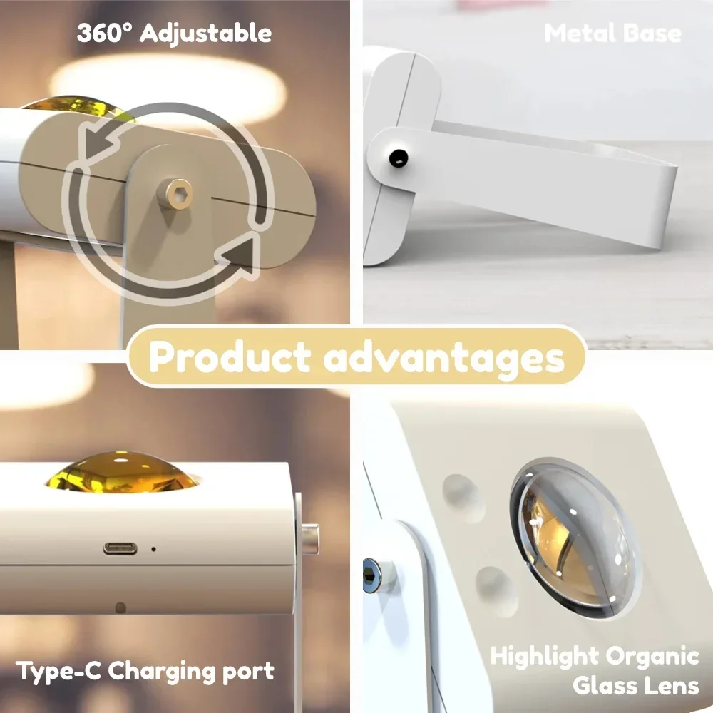 2000mAh Rechargeable Atmosphere Sunset Lights 360° Rotating Touch Dimmable LED Night Light Home Decor Desk Lamps Birthday Gifts