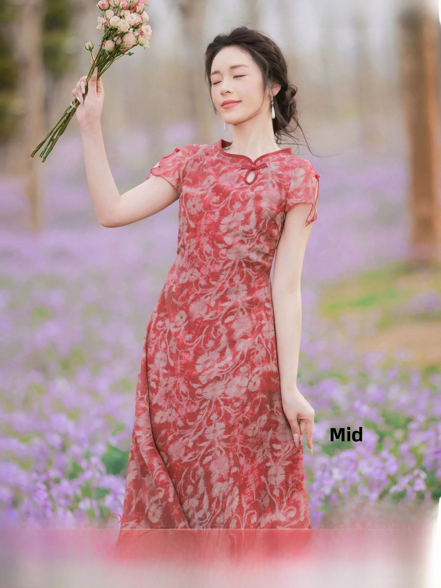 

Red Vintage Chinese Style Long Qipao Dress Women's Summer New Waist-Cinching Skirt Traditional Chinese Clothing Festival Dress