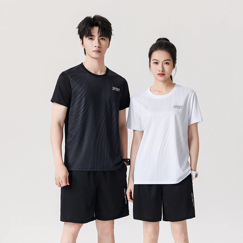 2 Clothes Sportswear Set Casual Fitness Men's Summer Running Loose Short Sleeve T-Shirt Badminton Quick Dry Shorts Women Clothes