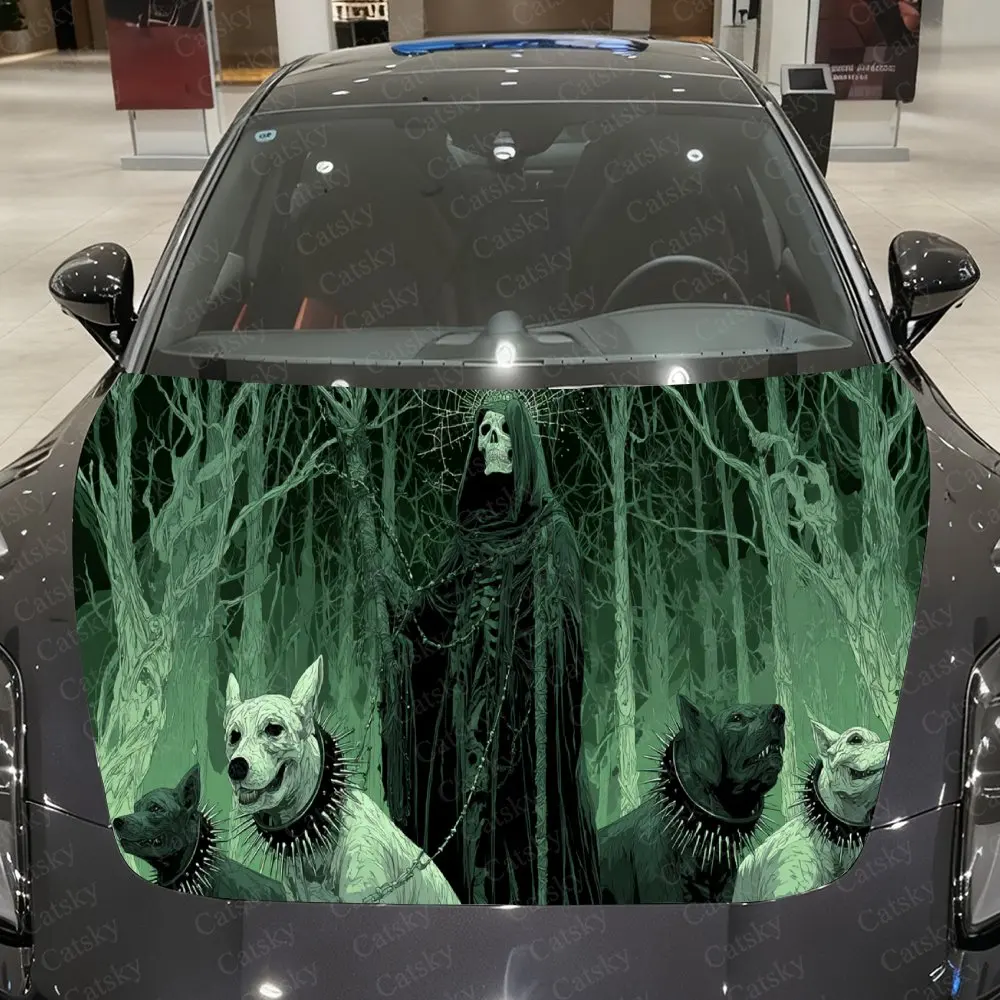 

Eerie Forest Green Reaper & Hounds Car hood stickers, decorative pattern car stickers, car self-adhesive scratch resistant stick