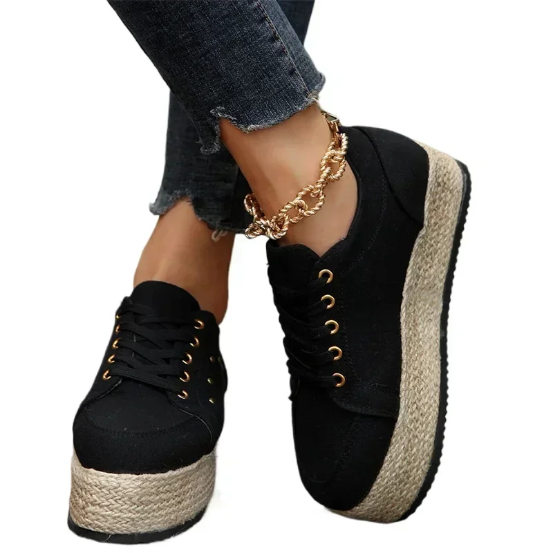 Ladies Spring Autumn New Round Toe Lace-up Shoes Breathable Leopard Print SneakersWomen Fashion Canvas Casual Shoes