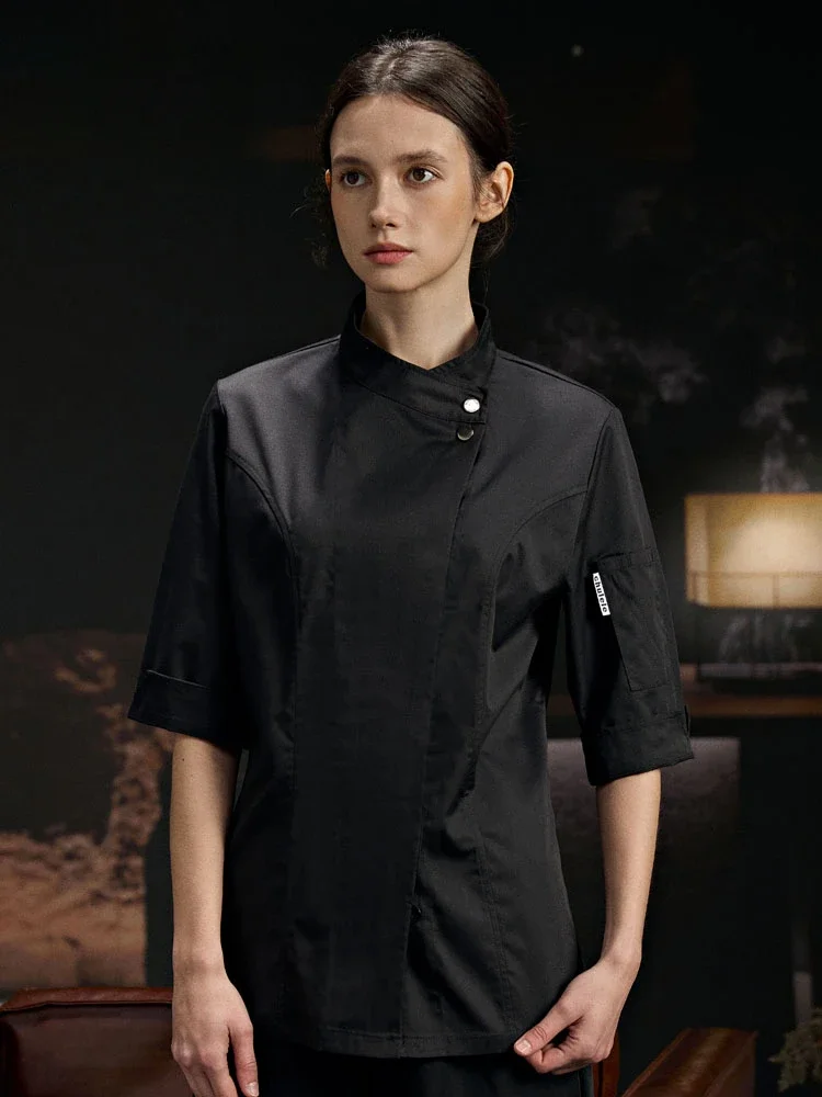 Professional Women's Chef Coat Jacket for Restaurant Bakery Baking Cooks Waiter Uniform with 3/4 Sleeves