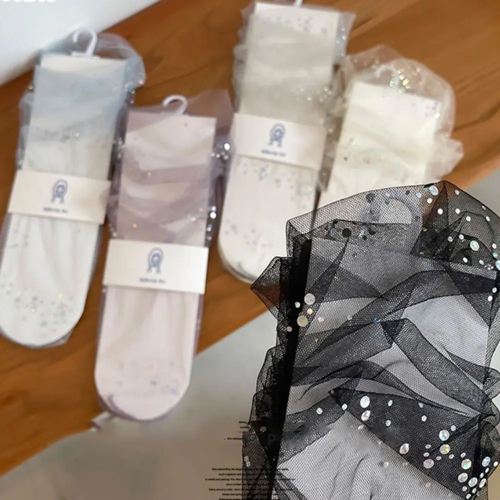 Japan Fashion Shiny Cute Thin Socks Summer Mesh Breathable Mid-Calf Socks Ladies Transparent JK Socks