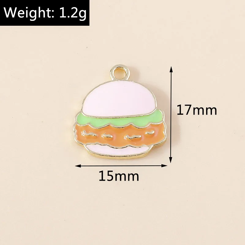 10pcs Cute Food Pendants Enamel Hot Dog Pizza Hamburger Charms for DIY Jewelry Making Earring Bracelet Necklace Accessories