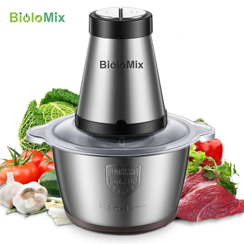 BioloMix 2 velocidades 500W acero inoxidable 2L capacidad picadora eléctrica picadora de carne picadora procesadora de alimentos rebanadora