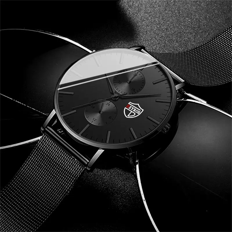 Reloj de pulsera de cuarzo de moda ultra fino para hombre reloj de pulsera de cuarzo de lujo negro de malla de acero inoxidable reloj de hombre