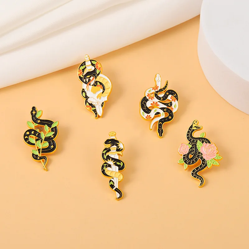 snake sword flower moon skull Enamel Pin Lapel Pin for Clothes Brooches on Backpack Briefcase Badge Jewelry Decoration Gifts for