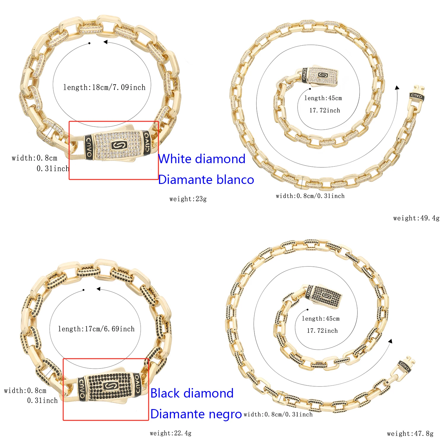 

Men's and women's necklace cross chain rectangular S black and white full diamond one-piece flat head hip-hop zircon necklace