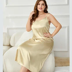 PLUS SIZE Spaghetti pasek długa koszula nocna koszula nocna damska bielizna nocna bandażowa koszulka sukienka wieczorowa jedwabny jedwab Rayon odzież domowa 3XL 4XL