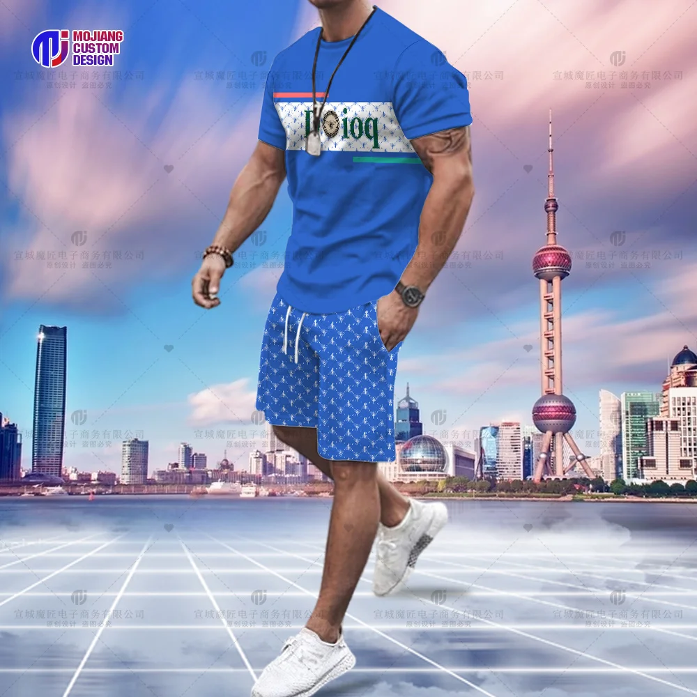 Conjunto de camiseta e shorts de manga curta masculino, roupa personalizada, terno casual, marca da moda, verão, novo, 2023