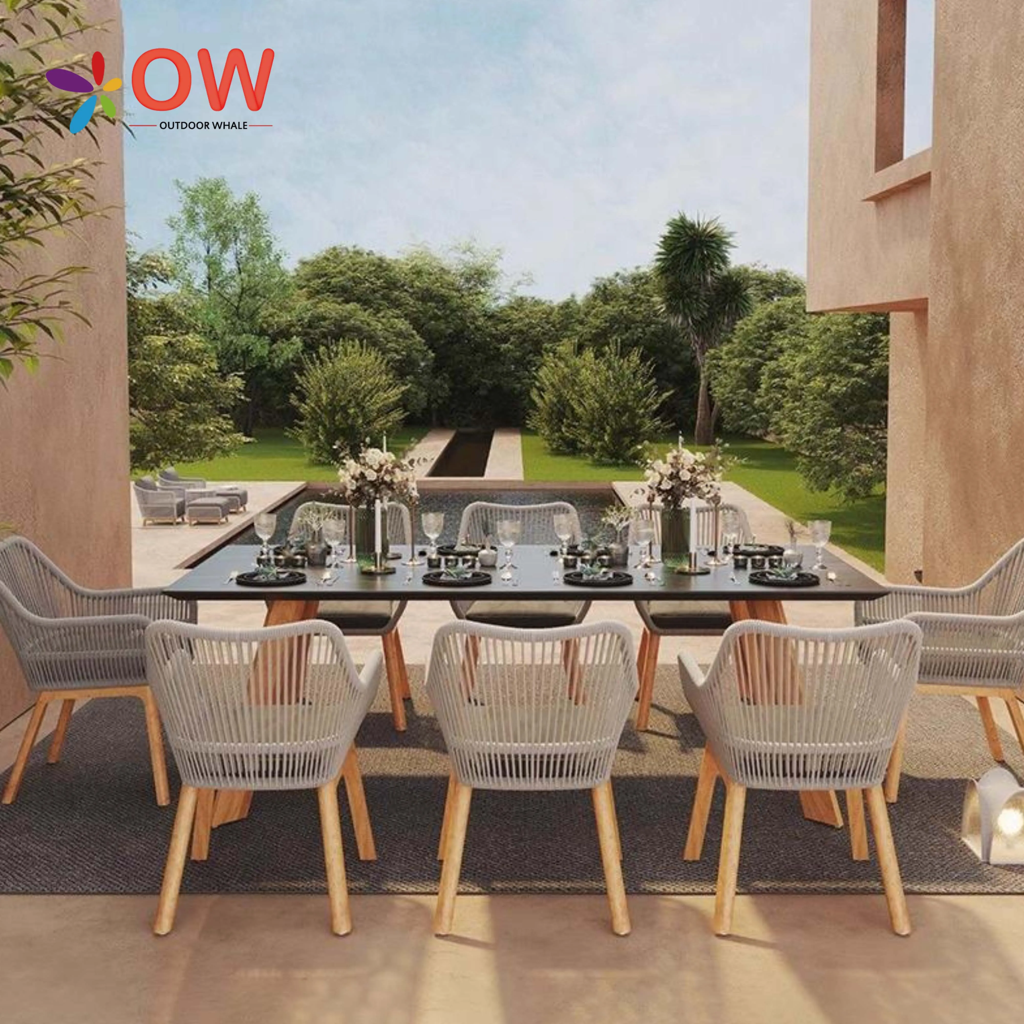

Modern Durable Teak Dining Set Outdoor Table Chairs For Patio Garden Hotel Apartment Waterproof For Park