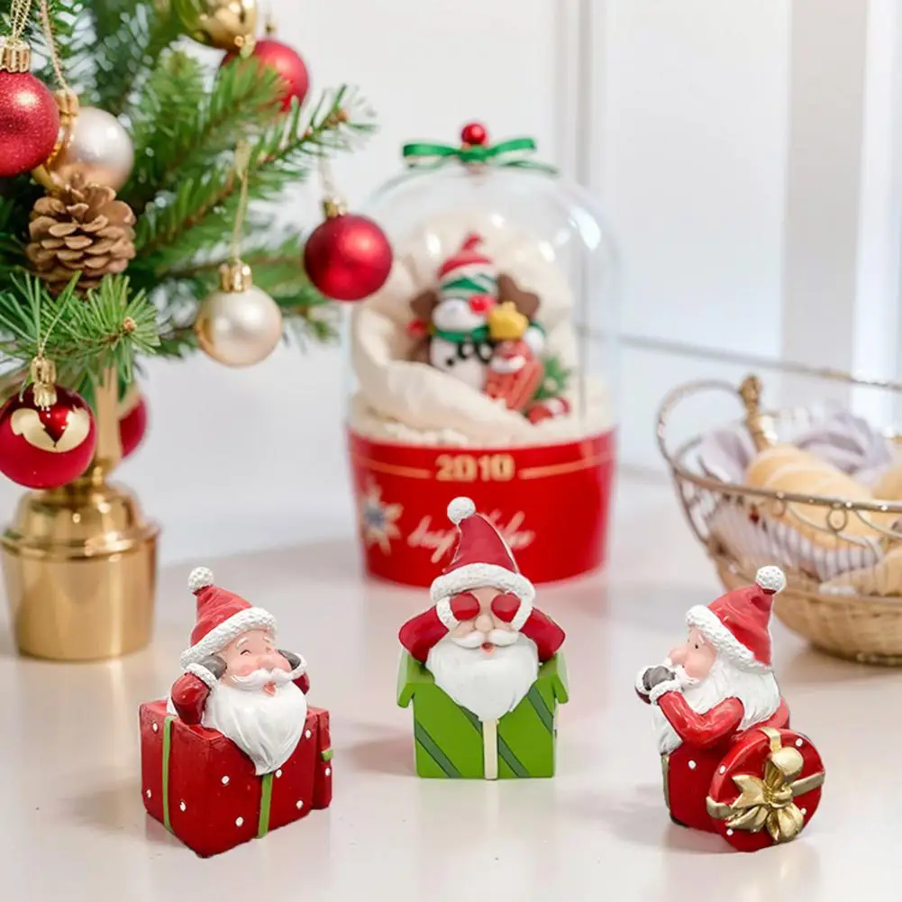 Speak No Evil Decoration Resin Christmas Decoration 3 Pcs Mini Santa Claus Statues See Hear Speak No Evil Resin Figurines