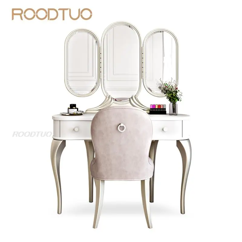 

Bedroom Furniture American Style Wooden Dressing Table With Mirror Makeup Stool Modern High-End Makeup Table Home Furniture