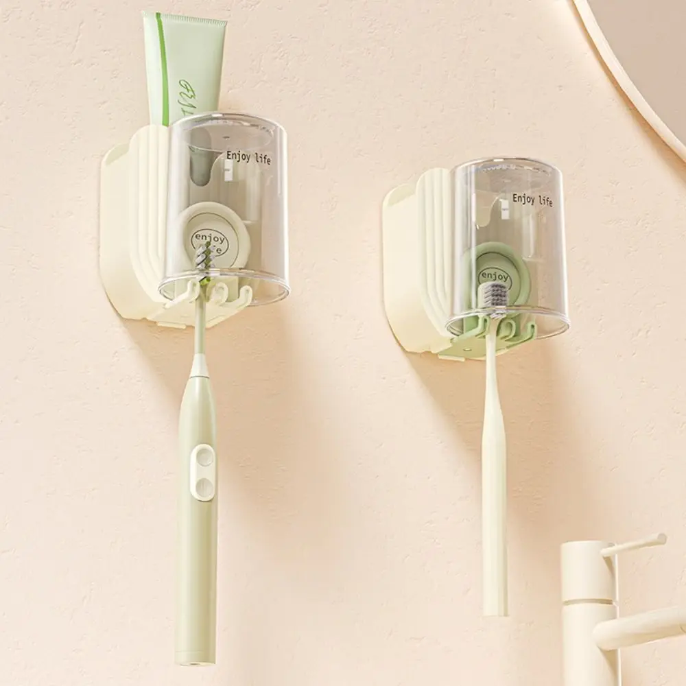 Plastic Toothbrush Holder Beige Pink Green Black Wall Mounted Toothpaste Holder Punch Free Toothbrush Rack Bathroom Toilet