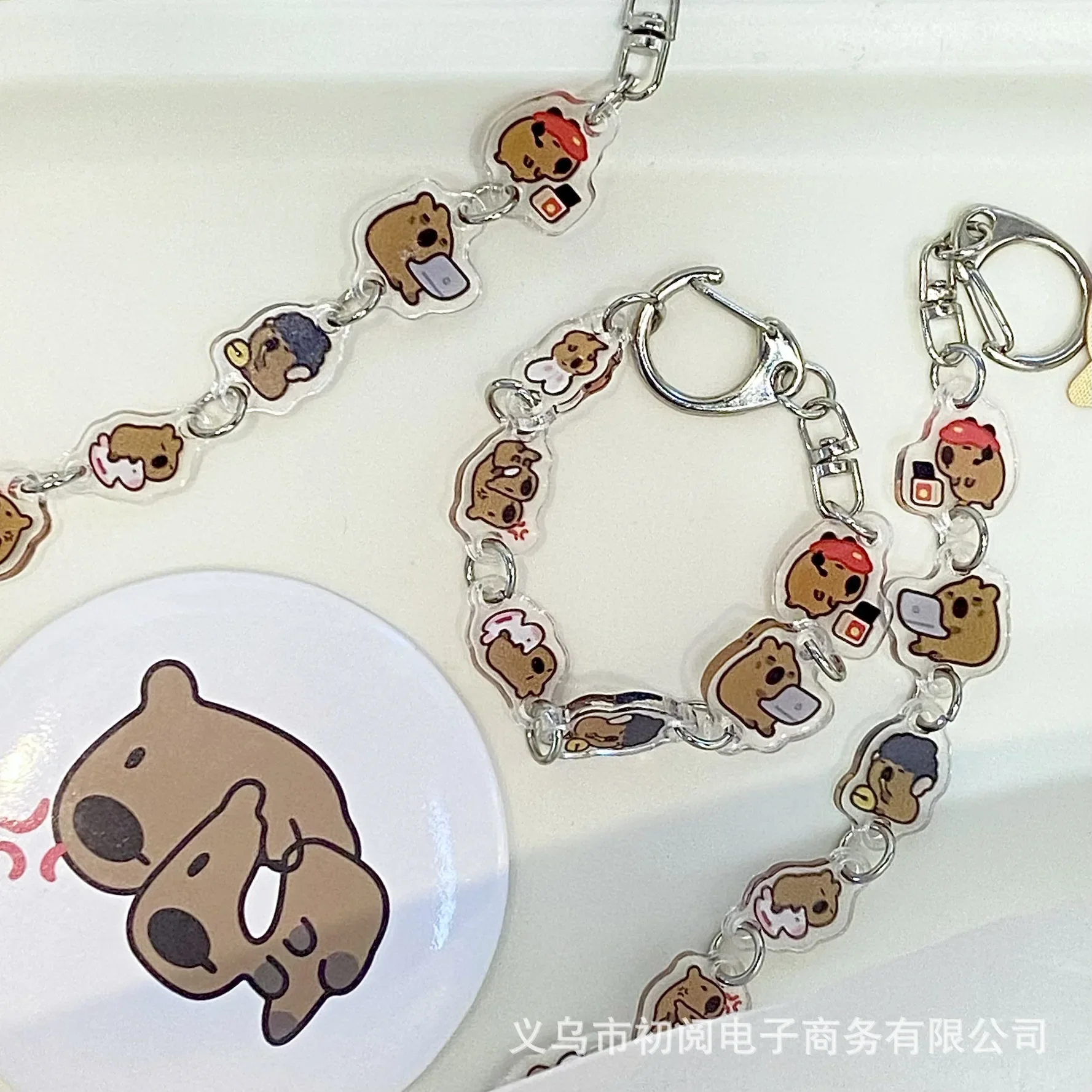 1Pc Cute Cartoon Capybara Transparent Plastic Mobile Phone Lanyard with Metal Buckle Kawaii Girl Backpack Pendant Keychain Charm