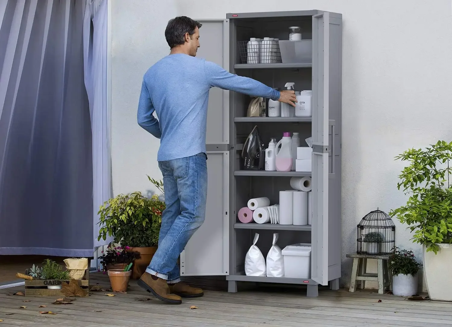 Storage Cabinet with Doors and Shelves for Laundry Room, Garage, Bathroom Accessories, Closet and Home Organization, White