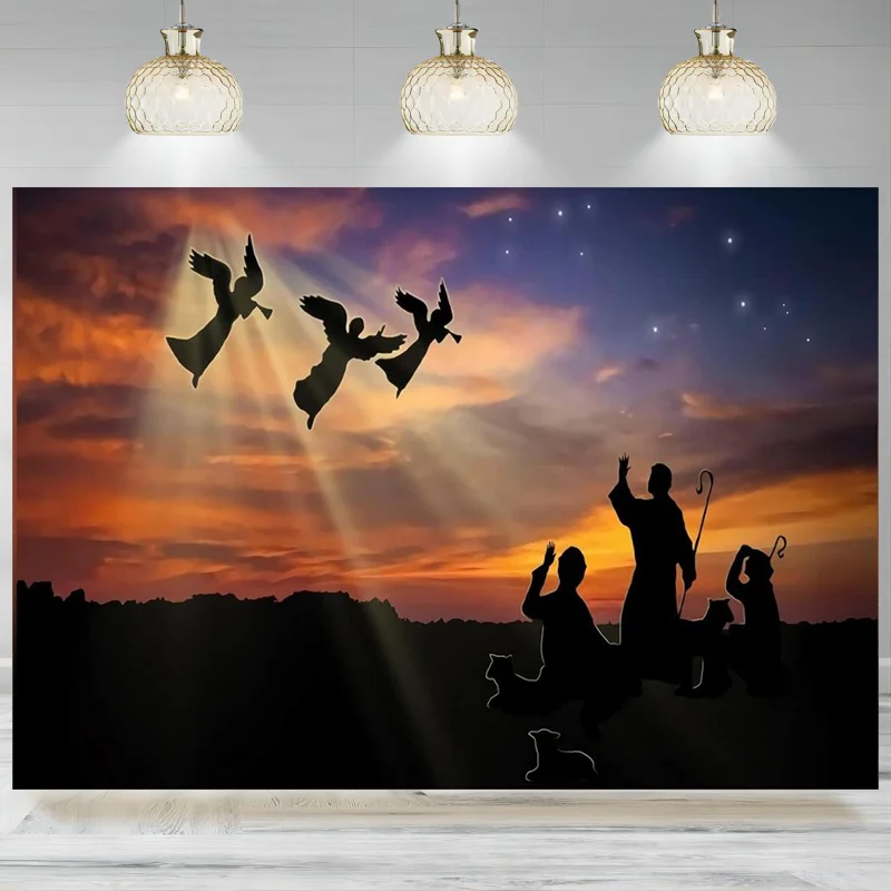 Nativity Backdrop Angel Lamb Shepherd Farm Barn Birth Jesus Holy Photography Background Religious Church Concert Decor Banner