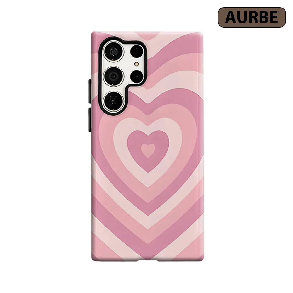 Layer Pink Hearts Phone Case For Samsung Galaxy S26 S25 S24 S23 Ultra Plus HD Hard Double Layer Film Cover