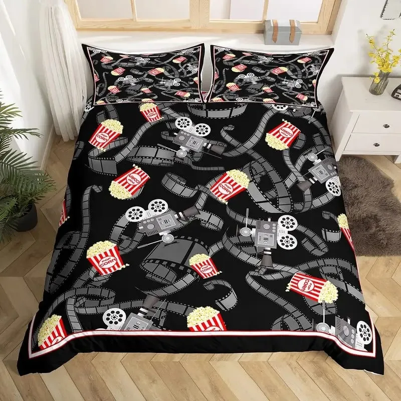 Record King Full Duvet Cover Vintage Disc Print Bedding Set CD Musical Pattern Comforter Cover Movie Theme Polyester Quilt Cover