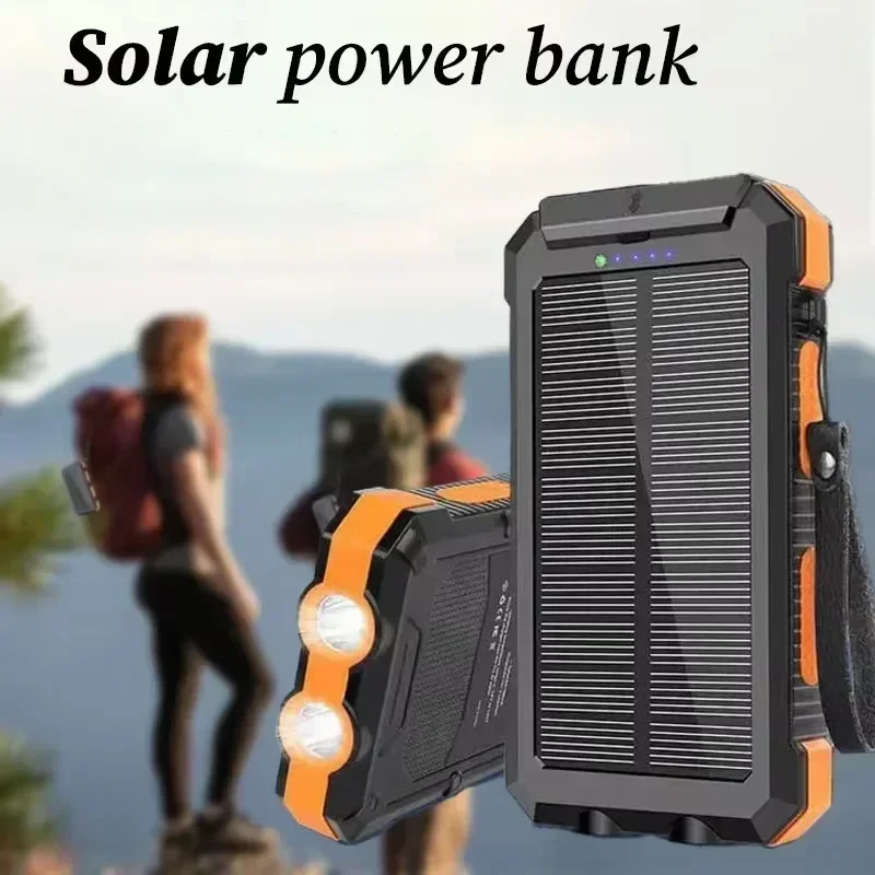 20000mAh Solar Power Bank Fast Charging External Battery 2USB Outdoor Mobile Power Supply Flashlight for Xiaomi IPhone Samsung