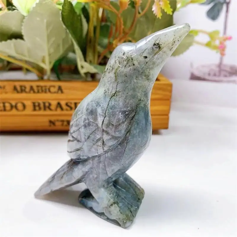 11CM Natural Labradorite Bird Animal Ornaments Crystal Quartz Stone Crafts Handmade Figurine Home Decoration 1pcs