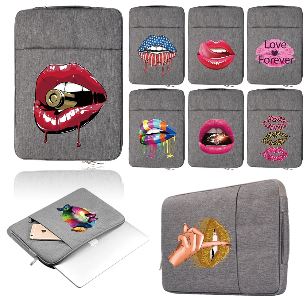 

Anti-drop Laptop Case Bag for 11 13 14 15 Inch HP Dell Huawei Bag Lips Print WaterProof Handbag Sleeve Macbook Air Pro Cover