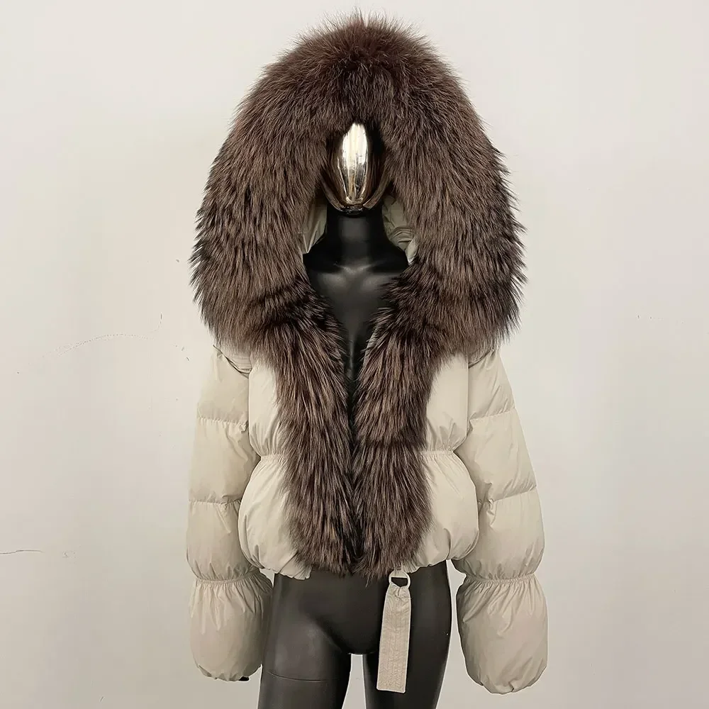 Piumino d'anatra bianco sciolto elegante piumino in vera pelliccia invernale naturale spesso caldo grande cintura in pelliccia di volpe Parka piumino da donna