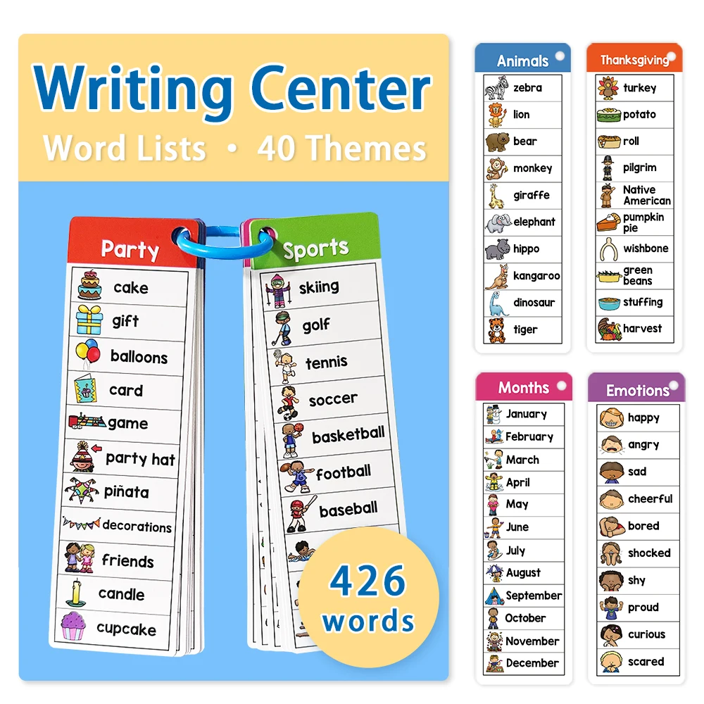 

40 Themes Writing Center Word Lists Cards Sight Words Vocabulary Building Kids Montessori Learning Flash Cards Teaching Aids