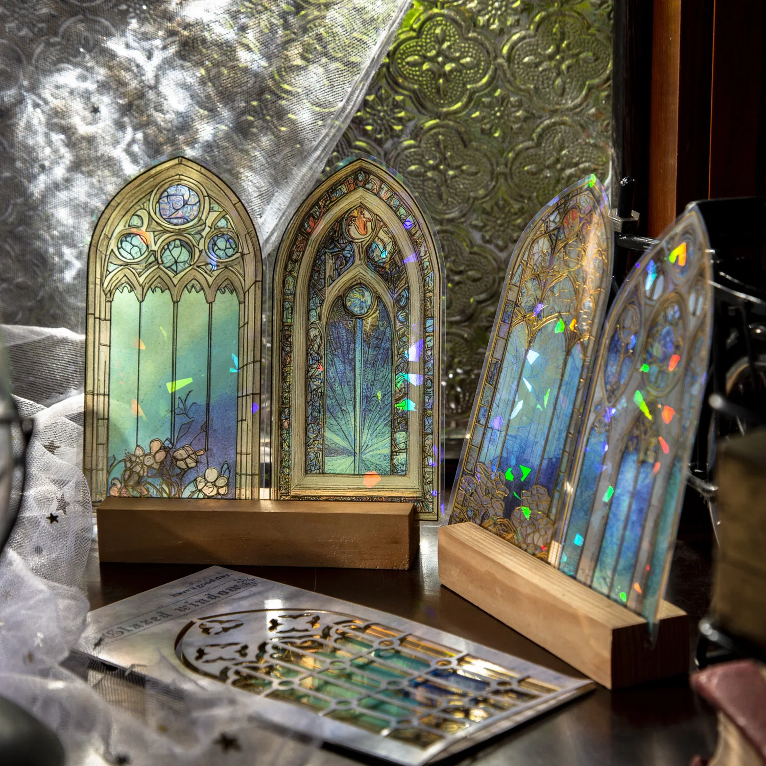Stained Glass Foil PET Stickers Gothic Window Series for Scrapbooking Journaling Phone Case Laptop Decal Waterproof Self