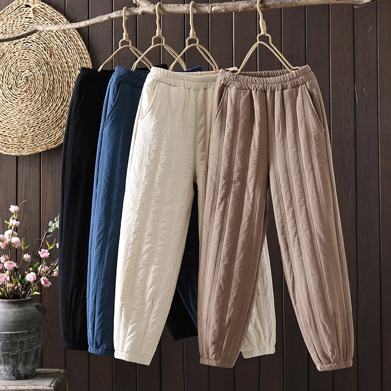 الشتاء مزيج القطن عارضة السراويل عالية الخصر مستقيم الساق الدافئة لون نقي تنوعا التخسيس السراويل للنساء #1