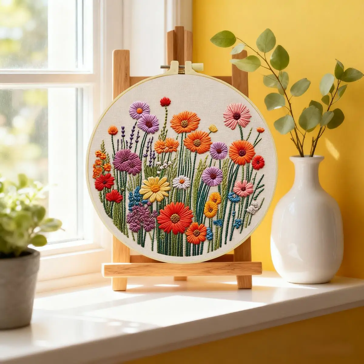 1 Stück 20X20CM/15X15CM 7,87/6,3 Zoll Blumenbett-Stickerei-Starter-Kit DIY-Kit DIY-Stickerei-Set Handarbeiten Malerei – Detail 1