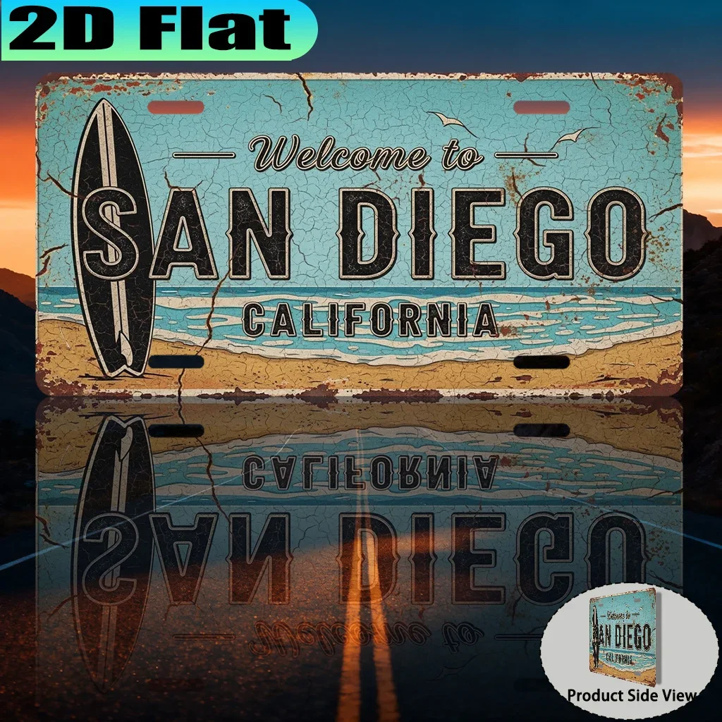 Panneau en aluminium vintage 2D plat, 1 pièce, San Francisco San Diego, à des fins décoratives uniquement, cadeau du Nouvel An,