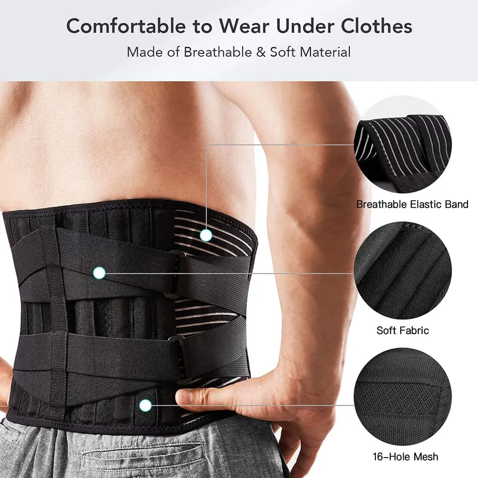 AOLIKES Lower Back Brace with 6 Stays Anti-skid Orthopedic Lumbar Support Breathable Waist Support Belt for Gym Pain Relief