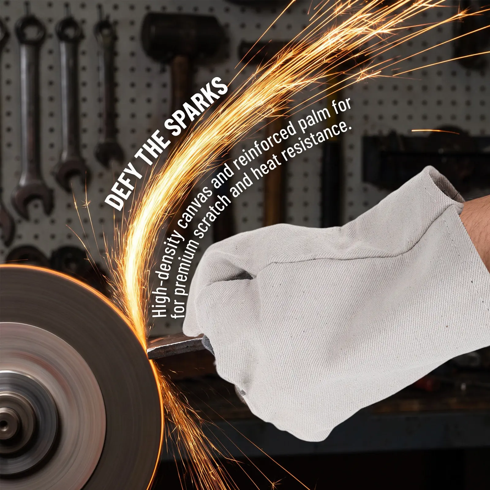 1Pair Reinforced Work Gloves Men Double Layer Lined Canvas Heavy Duty Welding Grinding Gloves for Construction Metal Working