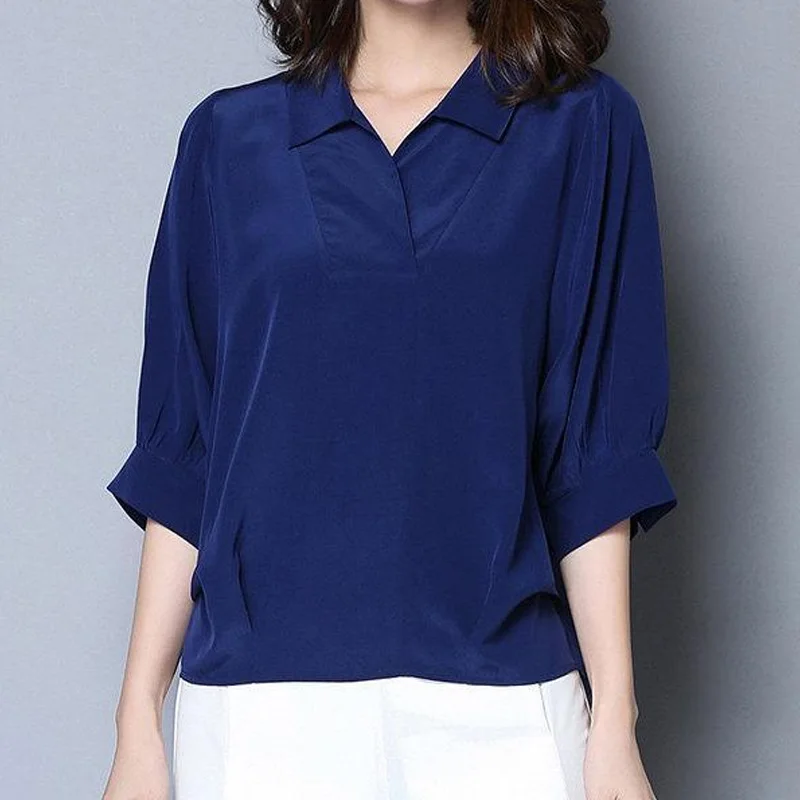 Summer Drape Temperament Tops Ladies Fashion Pullovers Solid Color Interior Lapping Women\'s Clothing Casual 3/4 Sleeve T-Shirts