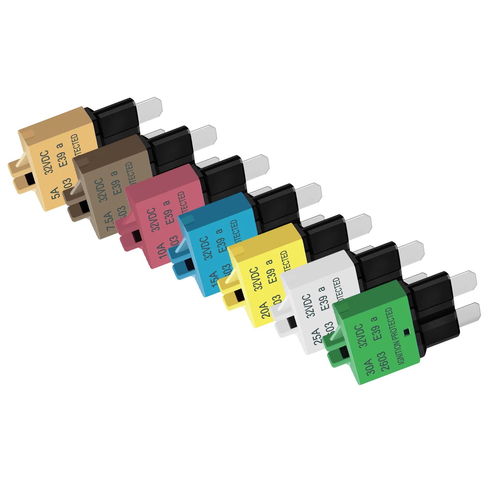 Manual Reset 32V Automotive Blade Fuse Circuit Breaker 5A to 30A Push Button Type Direct Replacement for ATC/ATO Fuses