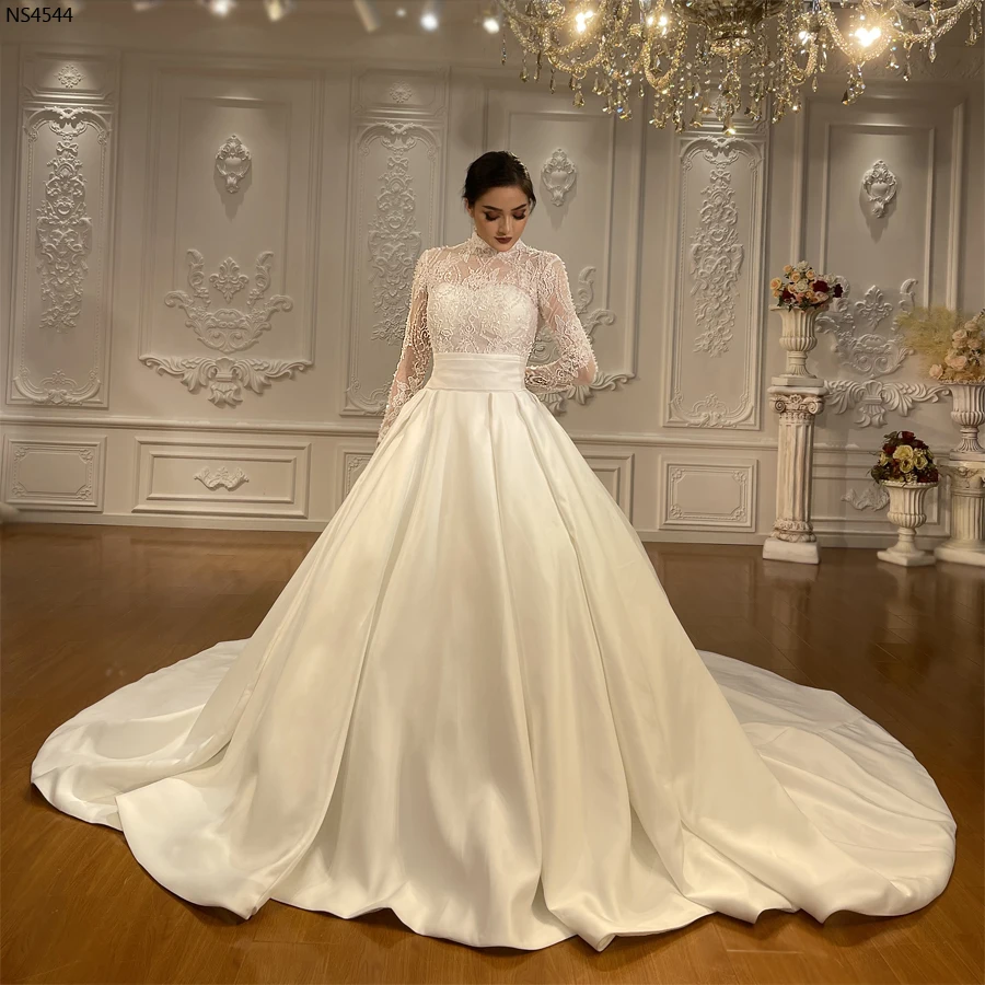 ized NS 4544 Elegant Lace With Satin Skirt Wedding Dress