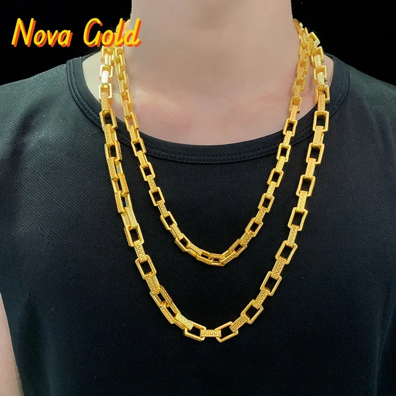 

Мужское ожерелье NovaGlod в новом китайском стиле, из настоящего золота 24K, с квадратным узором «Великая стена», 9999 пробы, модная цепочка в китайском стиле, качественное ювелирное украшение.