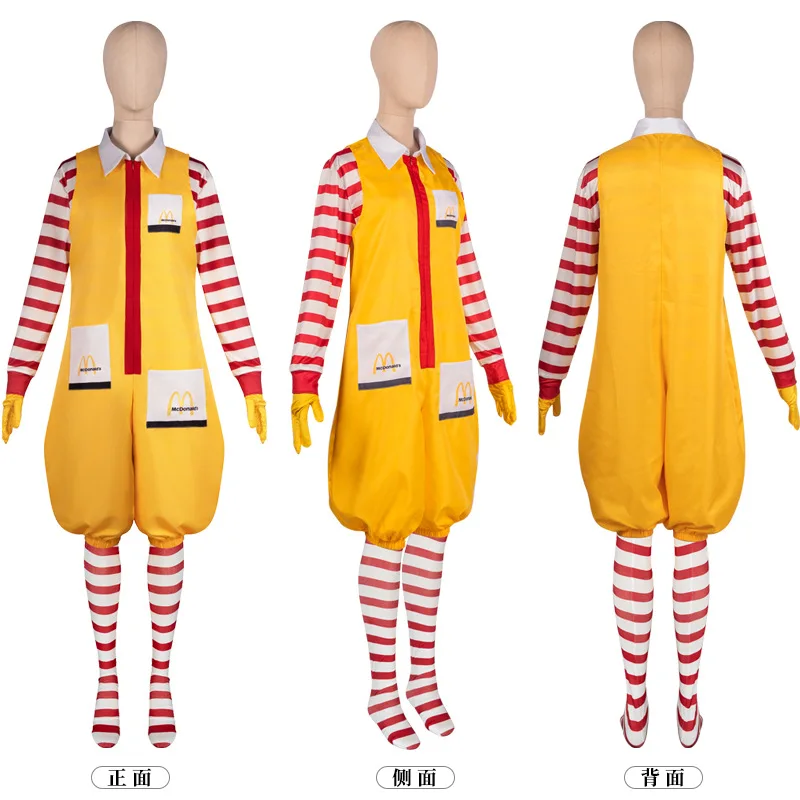 McDonald's Clown Costume Ronald McDonald Outfit Yellow Red Jumpsuit with Wig & Hat Fast Food Halloween Party Theme Dress-up
