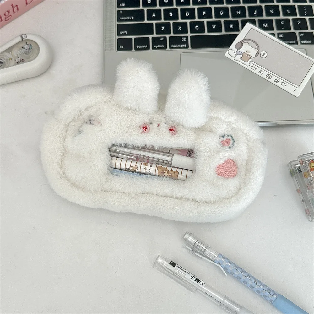 Cartoon Cat Puppy Shape Plush Pencil Case Large Capacity Stationery Storage Kawaii Pen Bag Desktop Kawaii Pencil Pouch New